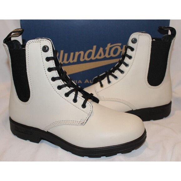 BLUNDSTONE WOMEN'S 2324 LACE UP LEATHER CHELSEA BOOTS OAT - Picture 1 of 8